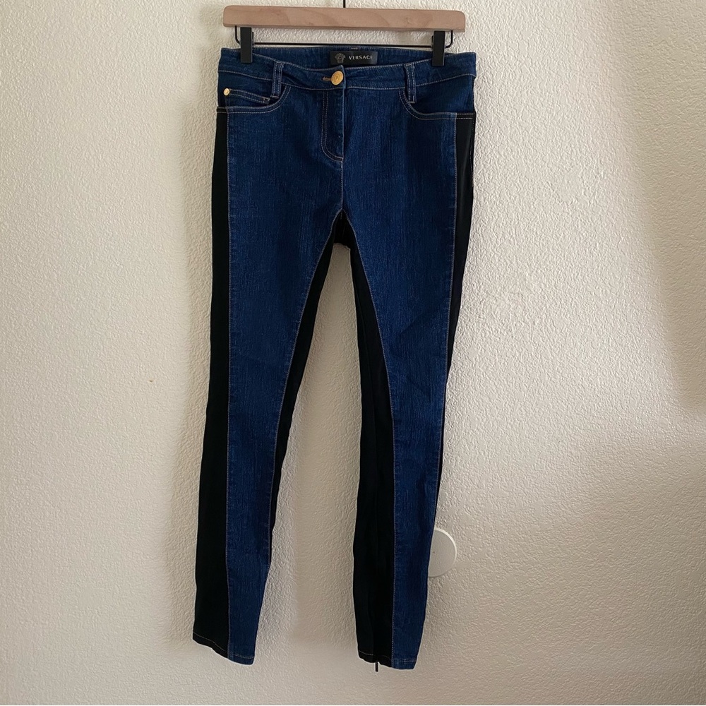 Vintage Versace Women's Mixed Media Skinny Jeans Ankle Zip